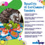 Advertisement for SodaPup enrichment feeders with a dog eating from a colorful tray.