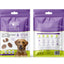 Two packages of Paw Cura dog treats with a purple and green design.