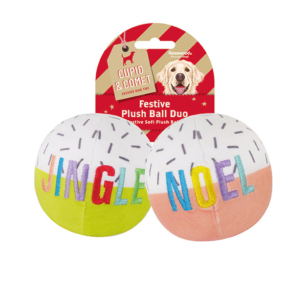 Festive Plush Ball Duo Dog Toy