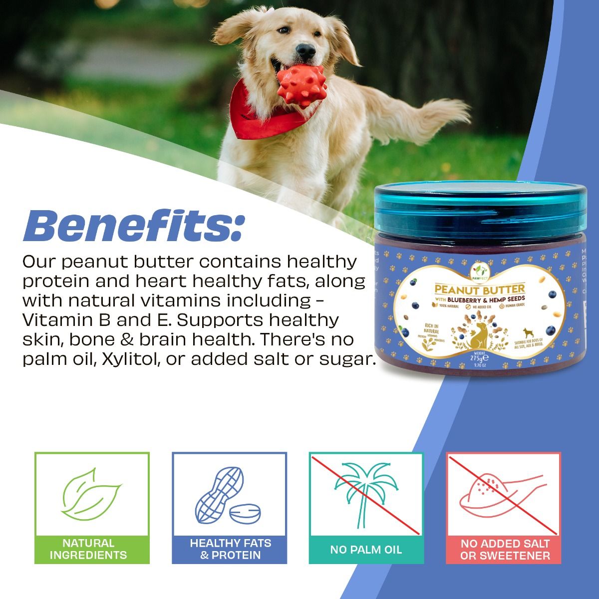 Pawfect Peanut Butter For Dogs: Blueberry & Hempseeds 275g