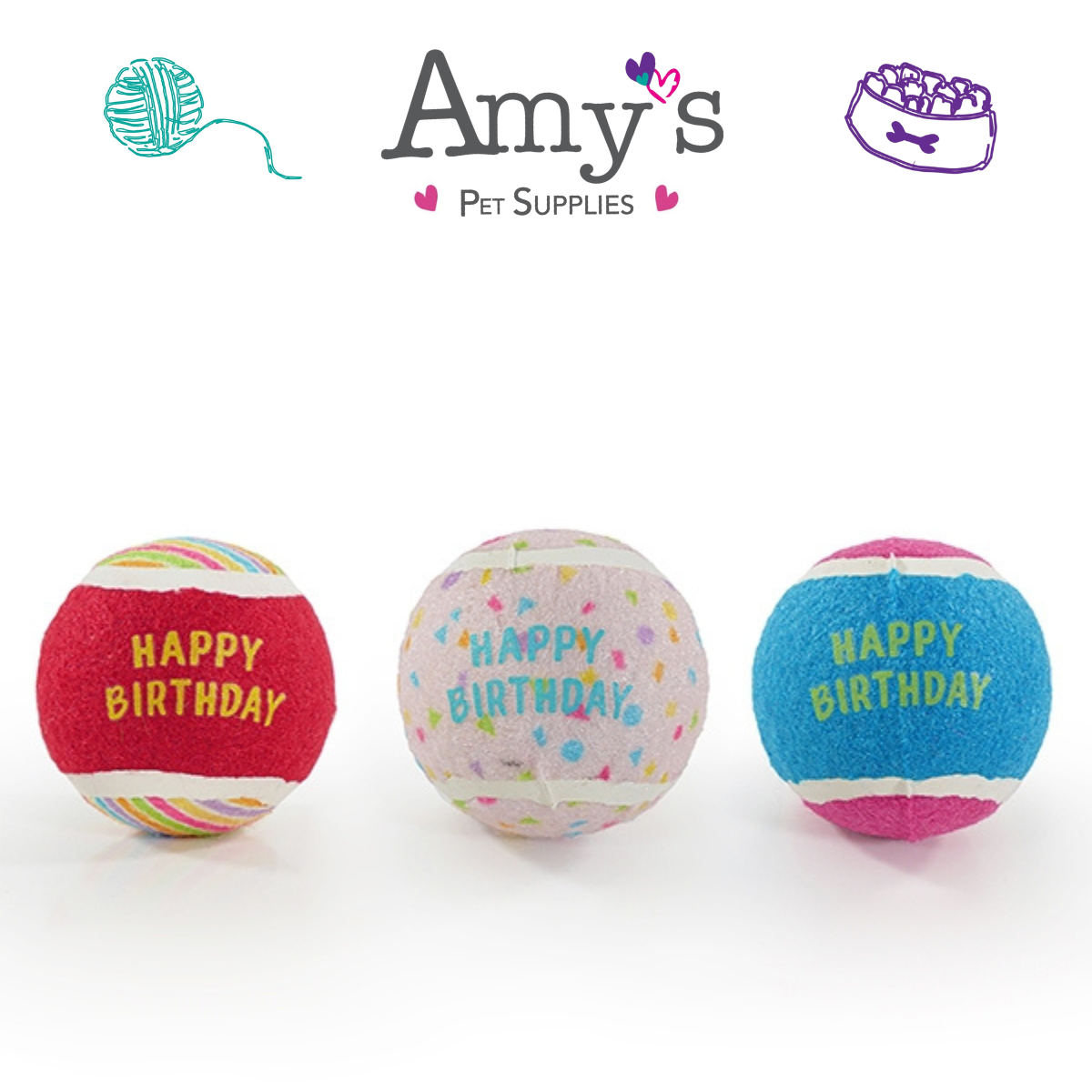 Birthday Dog Toys - Plush Bear or Trio of Tennis Balls