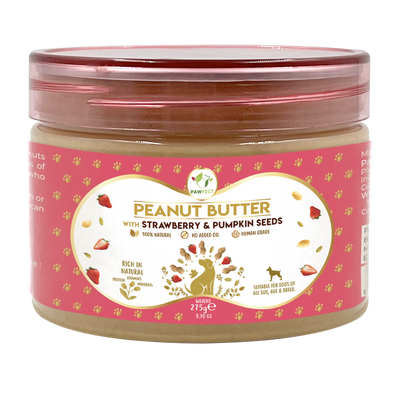 Pawfect Pet Dog Peanut Butter with Strawberry & Pumpkin Seeds – Natural Enrichment Treat.