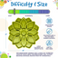 Green dog toy with text on difficulty, size, and material