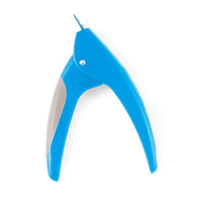 Blue and gray pet nail clipper on a white background