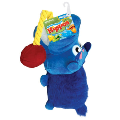 Hasbro Hungry Hippos Blue plush toy with a red ball and yellow rope, featuring a tag on a white background
