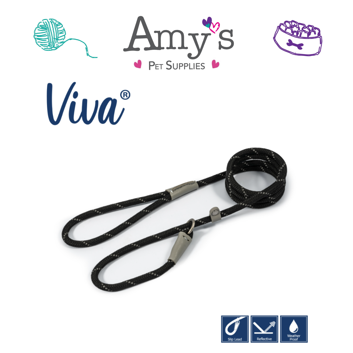Viva Rope Slip Lead 150cm x 0.8cm