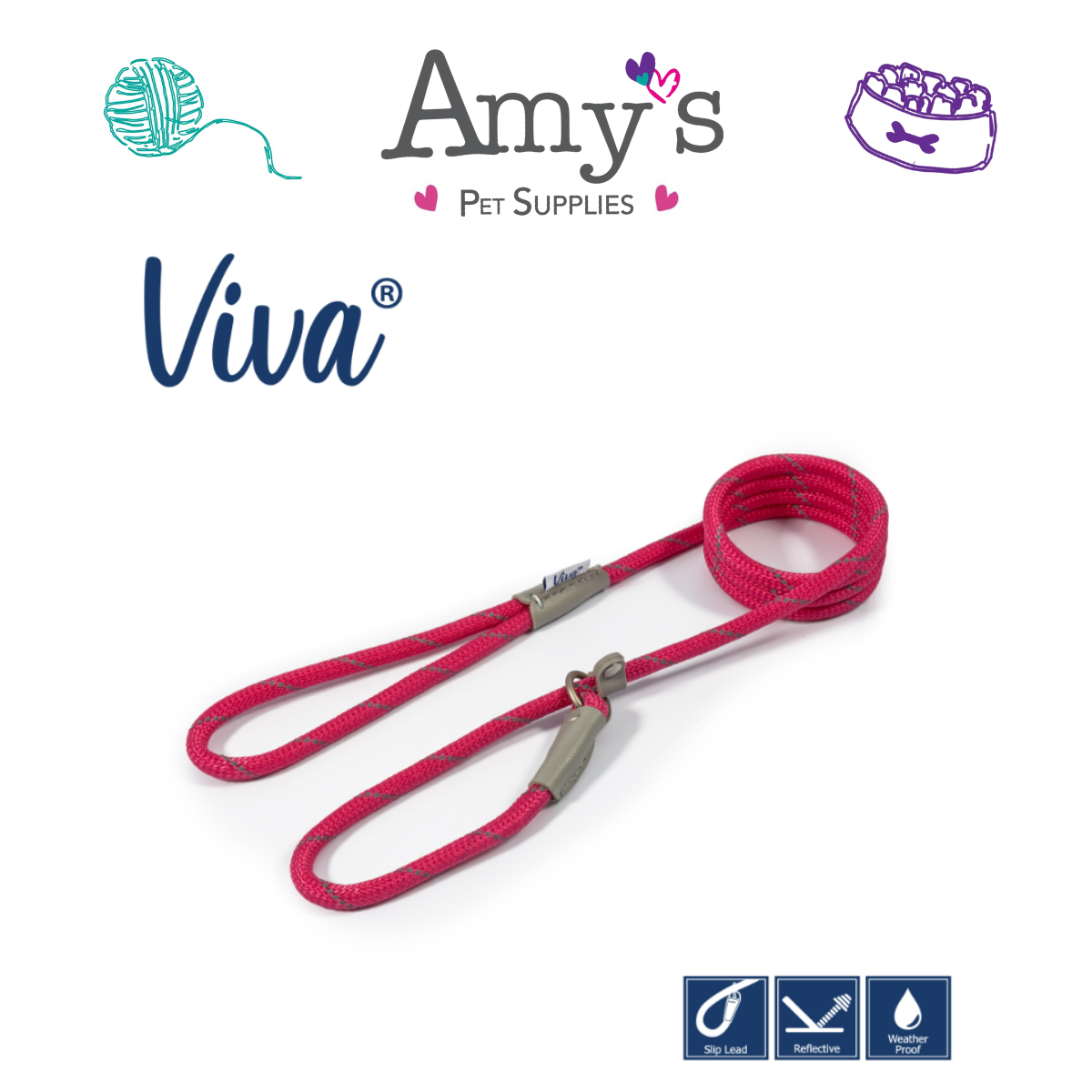 Viva Rope Slip Lead 150cm x 0.8cm