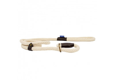 Rope dog leash with black clips on a white background