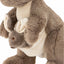 Plush toy koala holding a baby koala on a white background