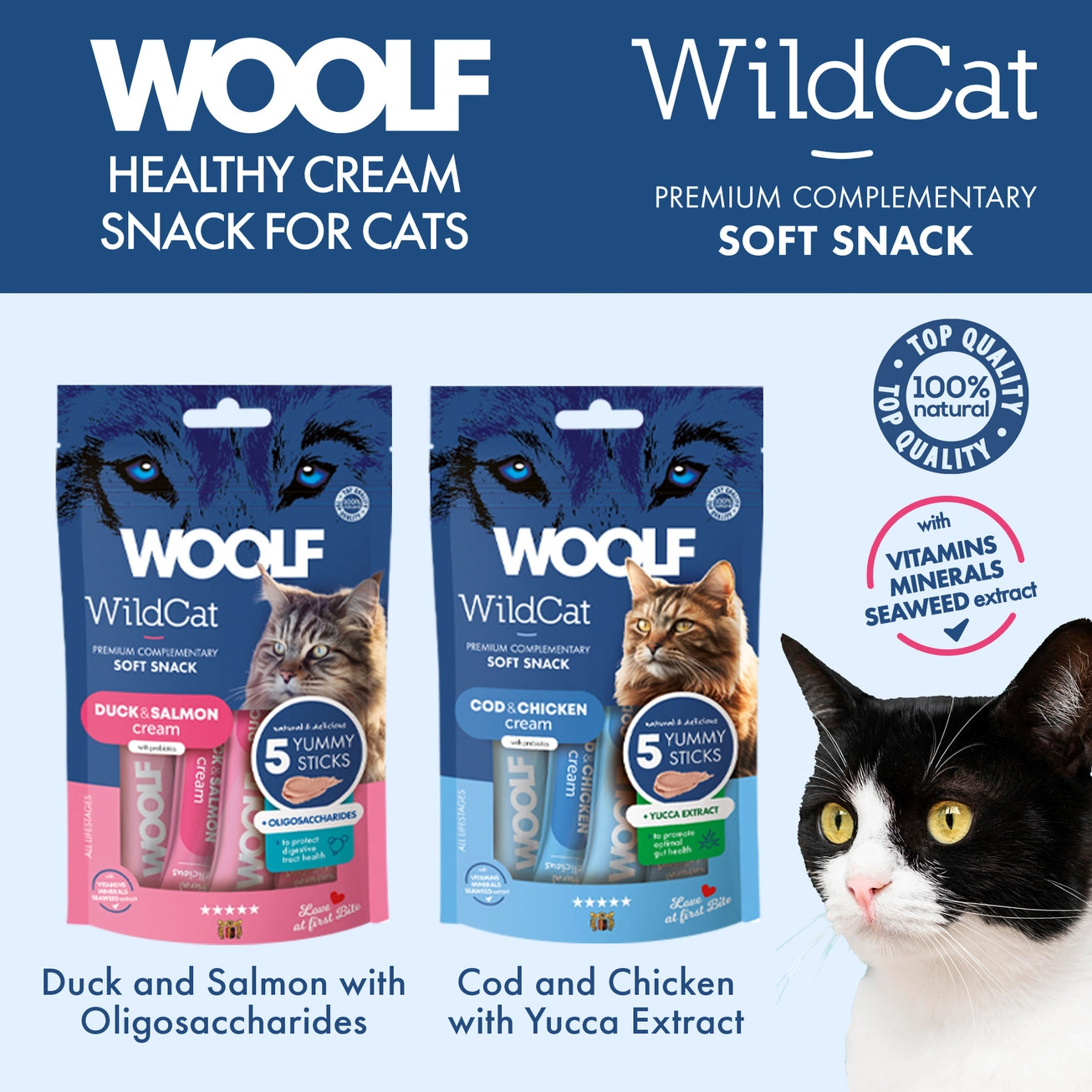 Woolf Wildcat Cream Cat Treats Duck & Salmon 5 x 14g