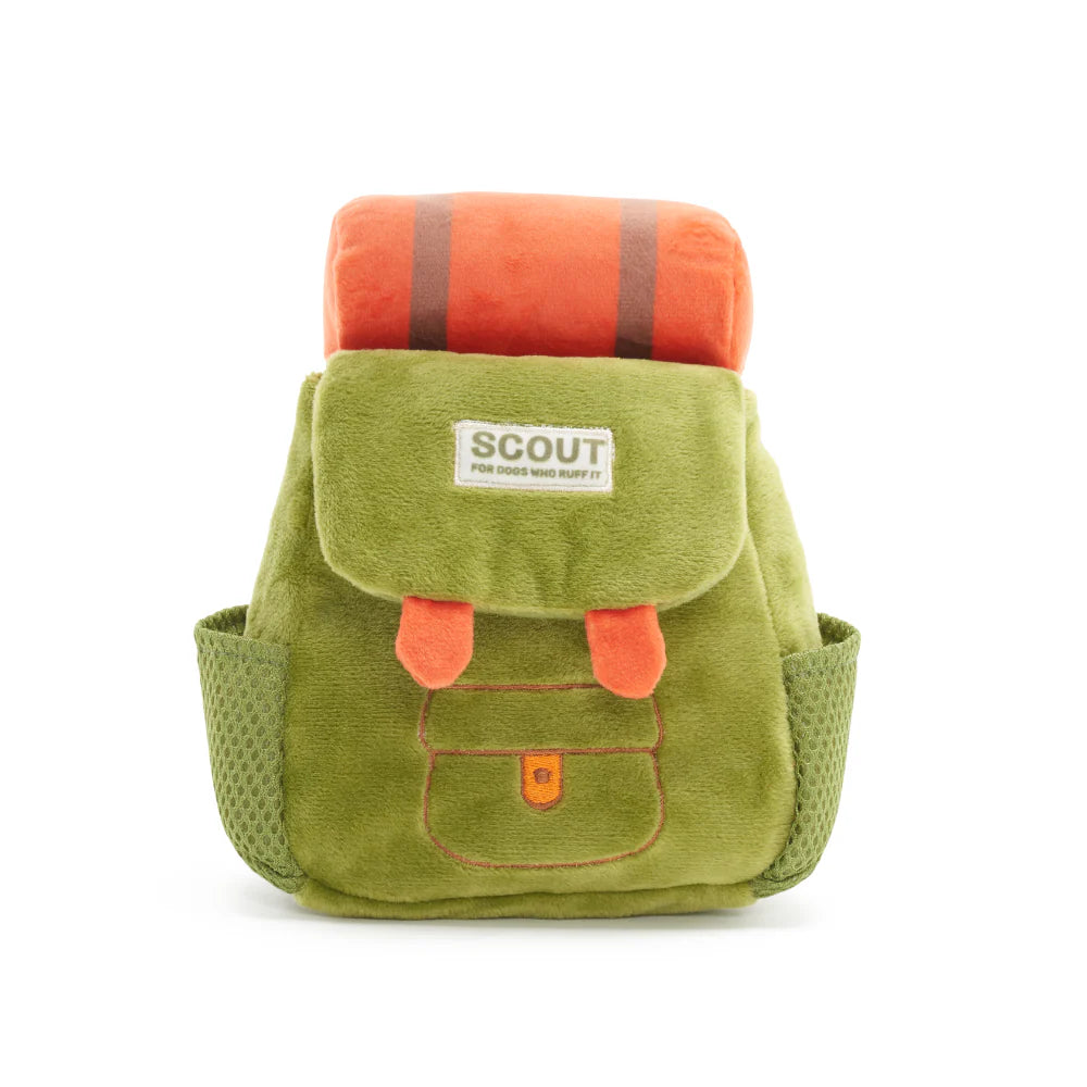 BARK Rowdy Ruckus Rucksack Dog Toy – Plush Treat Hide & Seek Backpack with Squeaker