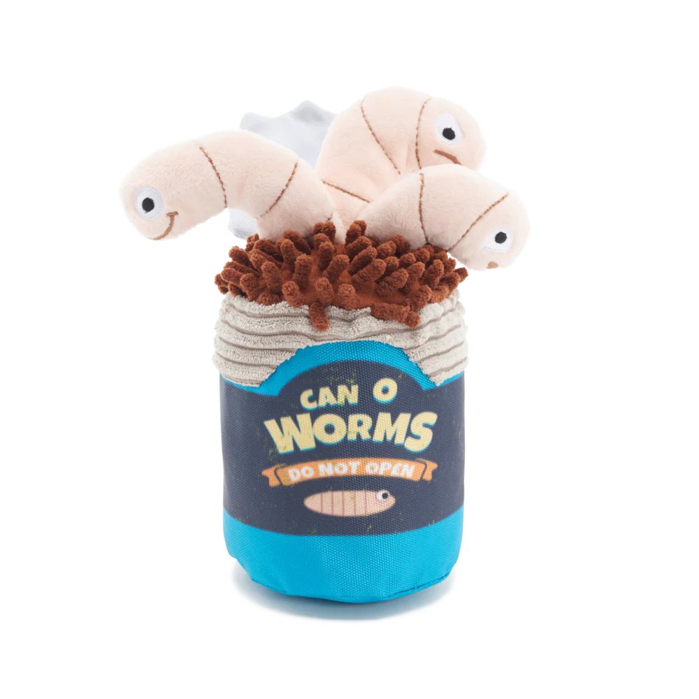 BARK Live Bait Bites plush dog toy with whip-n-flip worms