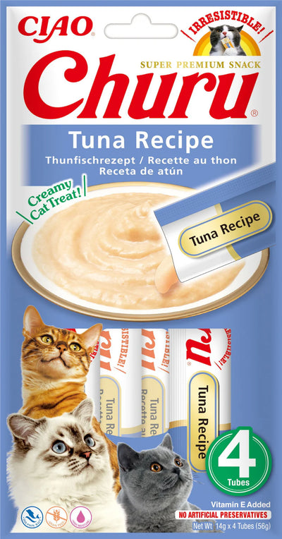 Inaba Churu Tuna Recipe grain free lickable cat treats 4 pack made with human grade tuna