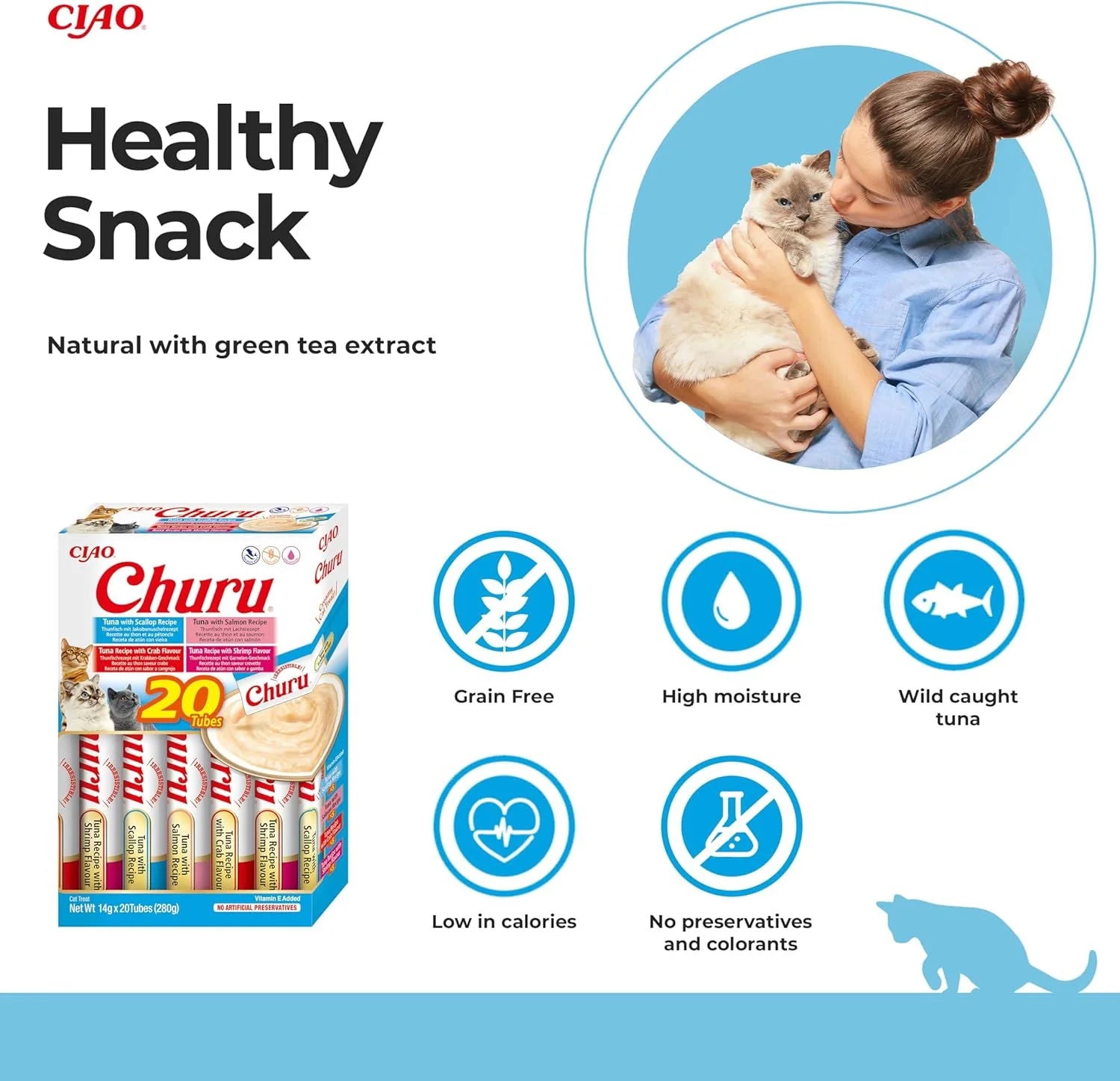 Inaba Churu Tuna Seafood Variety grain free lickable cat treats 20 pack with scallop salmon crab and shrimp