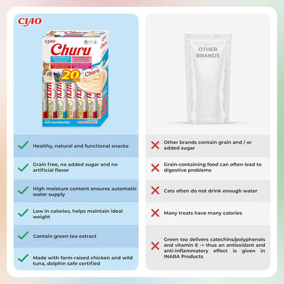 Inaba Churu Tuna Seafood Variety grain free lickable cat treats 20 pack with scallop salmon crab and shrimp