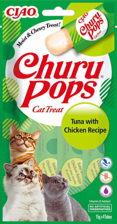 Inaba Churu Pops tuna with chicken grain free jelly cat treats 4 pack high moisture
