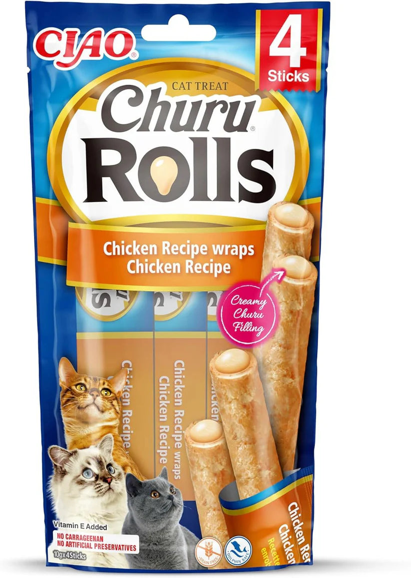 Inaba Churu Rolls chicken with chicken grain free dual texture cat treats 4 pack