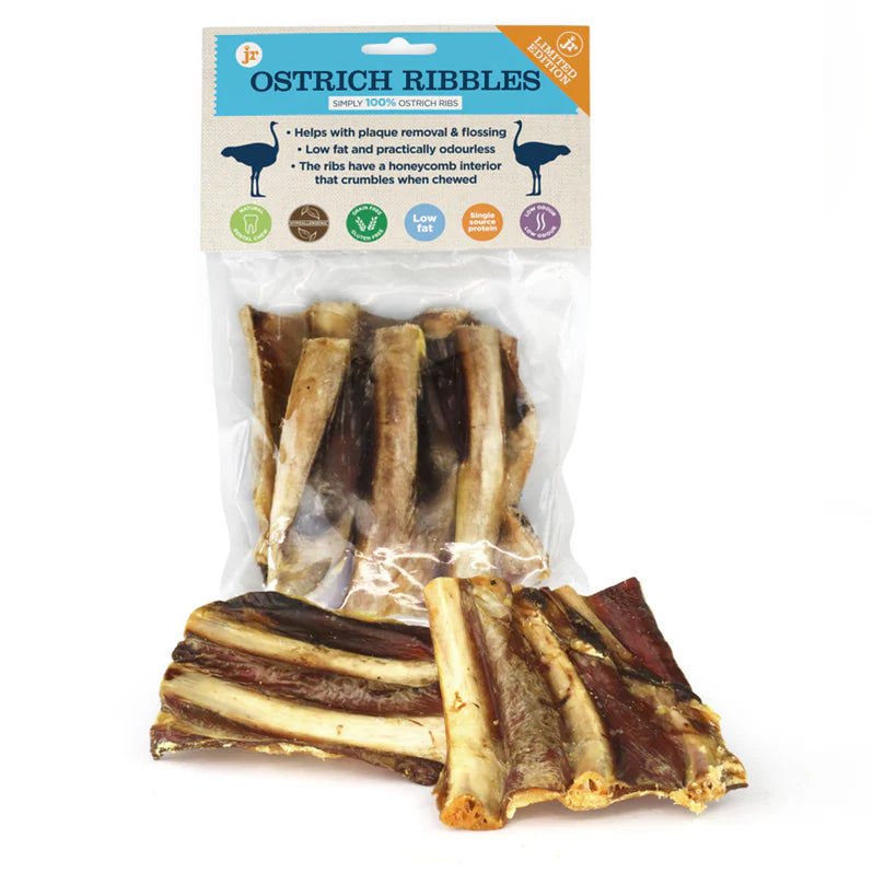 JR Ostrich Ribbles – 100% Natural Air-Dried Ostrich Meaty Ribs Dog Chew
