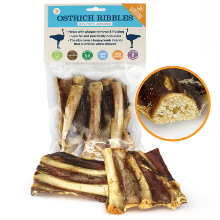 JR Ostrich Ribbles – 100% Natural Air-Dried Ostrich Meaty Ribs Dog Chew