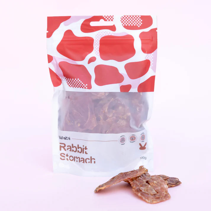 Package of rabbit stomach treats with visible text on a white background