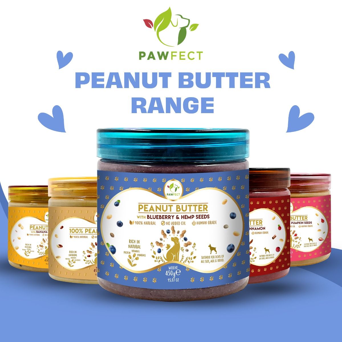 Pawfect Peanut Butter For Dogs: Blueberry & Hempseeds 275g