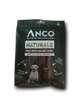 Anco Naturals Pizzle Dipped Collagen Cigars 150g pouch featuring two happy dogs, a forest-themed design, and nutritional icons – air-dried, natural, high-protein dental chews.