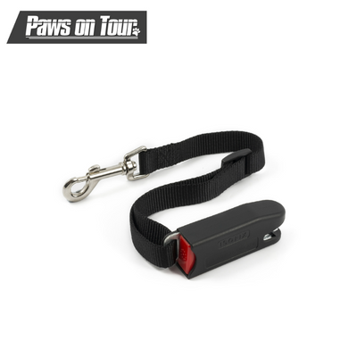 Paws on Tour adjustable dog car seatbelt with ISOFIX clip, designed to safely secure pets during travel and prevent driver distraction