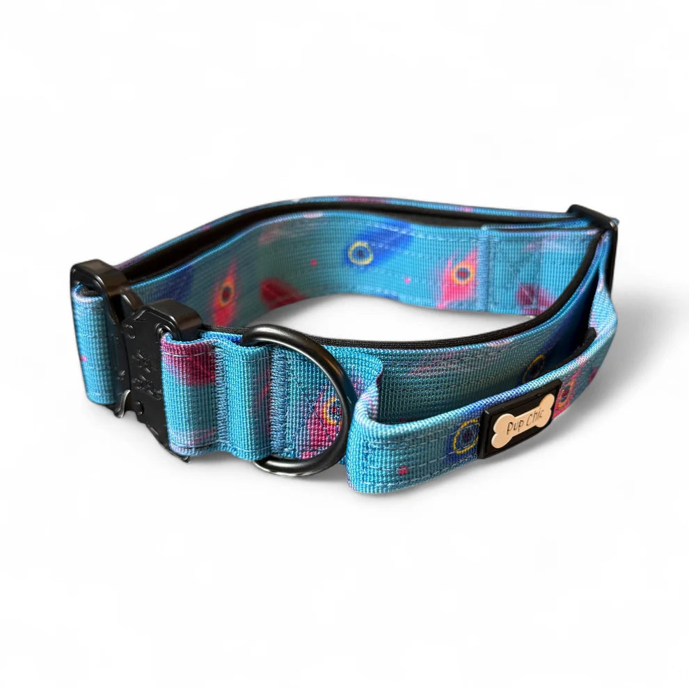 Pup Chic Boutique Power Peacock Adjustable & Tactical Dog Collars (XS–XL) – Bold Style for Every Size