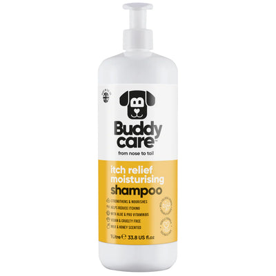 Buddy Care Itch Relief Milk & Honey Dog Shampoo 500ml bottle – gentle anti-itch dog shampoo with Aloe Vera and Pro Vitamin B5
