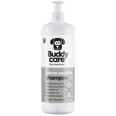 Buddy Care derma sensitive shampoo bottle on a white background