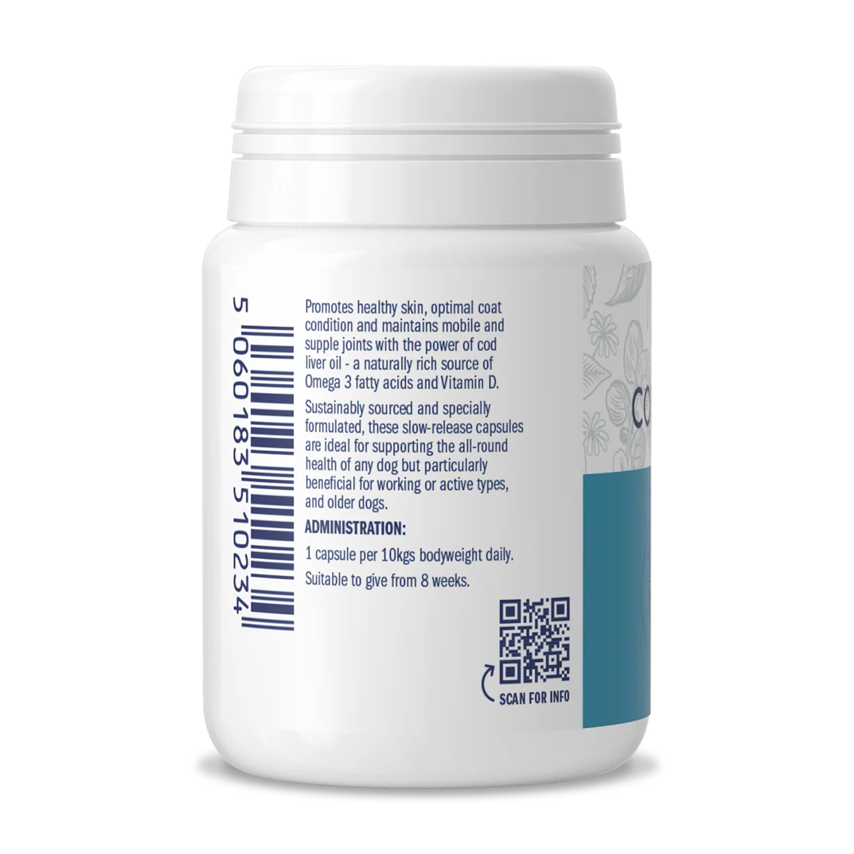 Dorwest Cod Liver Oil Capsules for Dogs & Cats – Natural Omega 3 Supplement for Skin, Coat & Joints (100 capsules)