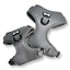 Two gray dog harnesses on a white background