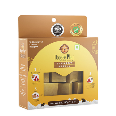 Dogsee Play Treatoy Refill box with 10 Himalayan cheese nuggets for dogs – natural microwaveable treat refills for use with Dogsee Play Yeti toy