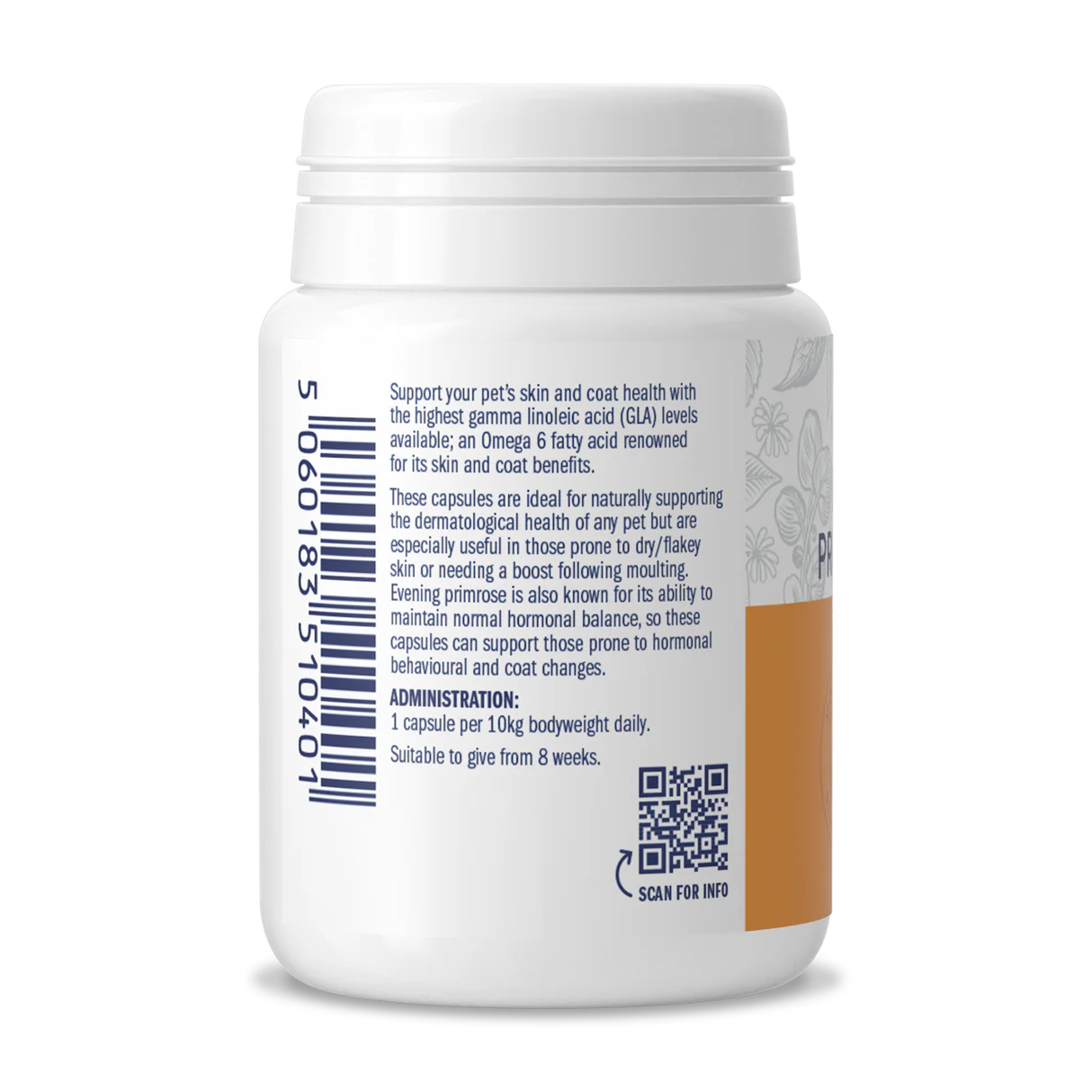 Back view of a supplement bottle with label on a white background