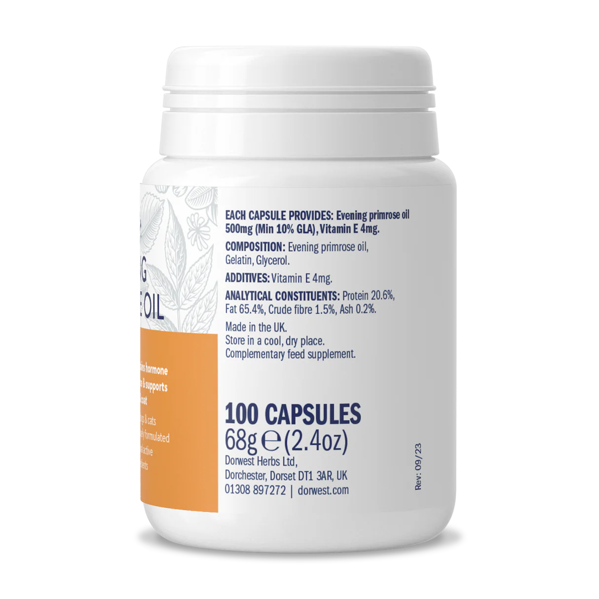 Feeding guide chart for Evening Primrose Oil capsules by dog size and weight