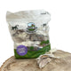 200g bag of Paddock Farm hairy rabbit ears natural dog treats on wooden surface, showing resealable eco-friendly packaging with dried chews displayed in front