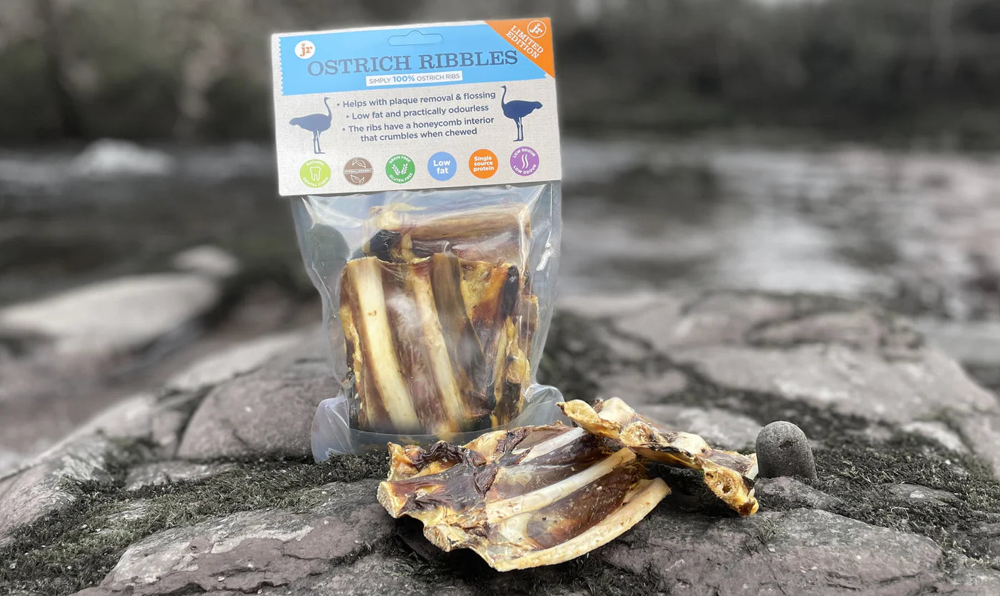 JR Ostrich Ribbles – 100% Natural Air-Dried Ostrich Meaty Ribs Dog Chew