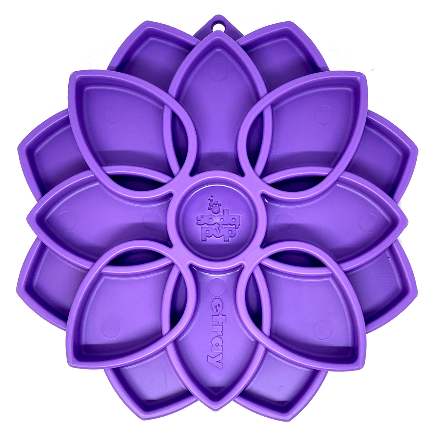 Purple Plastic pet Slow Feeder with Sodapup branding on a white background