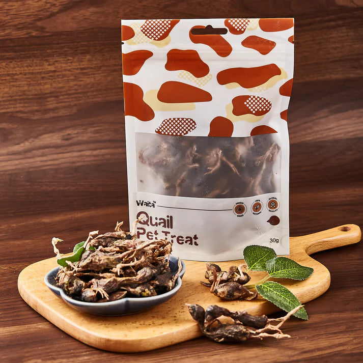 Waita Freeze-Dried Whole Quail 30g – 100% natural, bone-in protein treat for dogs and cats, high-protein hypoallergenic snack rich in calcium and minerals