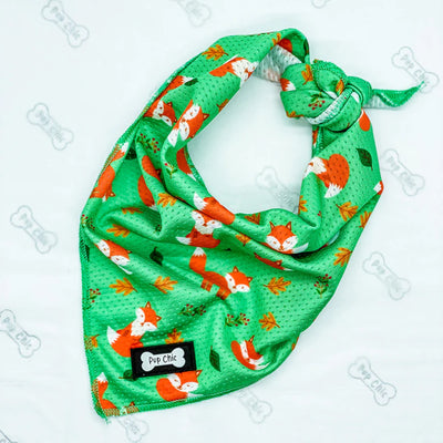 Pup Chic Inquisitive Fox Cooling Dog Bandana – Woodland Green Fox Print