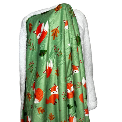 Pup Chic Inquisitive Fox Large Fleece Dog Blanket – Woodland Fox Print with Sherpa Lining