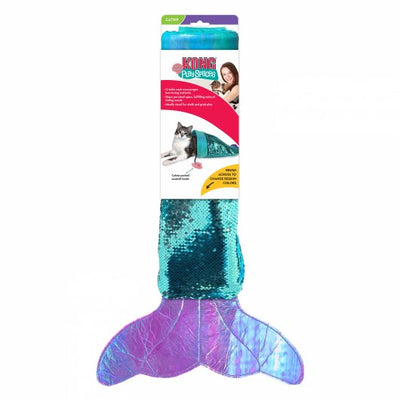 KONG Play Spaces SeaQuins mermaid tail cat tunnel in shimmering blue and purple sequins, interactive crinkle toy with colour-changing sequins for curious cats.