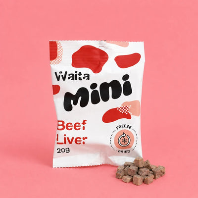 Waita Freeze-Dried Mini Beef Liver Cubes 20g – Training Treats for Dogs & Cats.