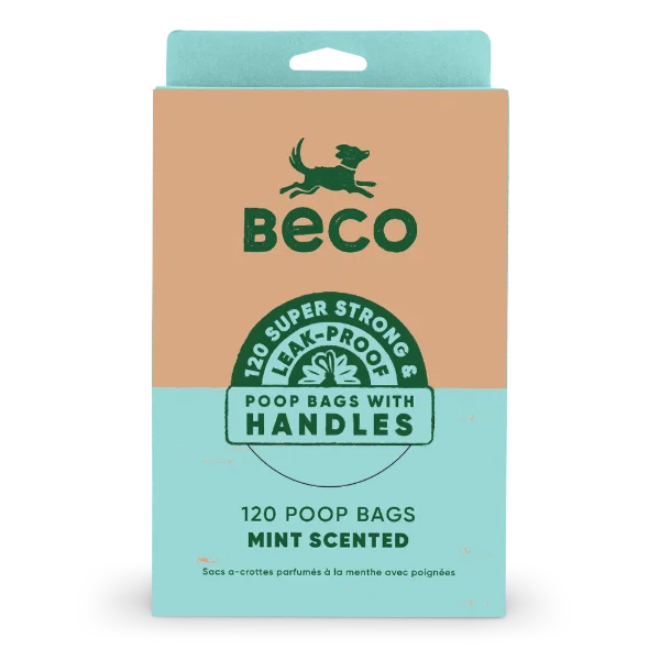 Beco 120 Pack Poop Bags with Handles | Mint Scented Recycled Dog Waste Bags