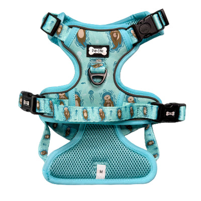 Pup Chic Boutique Otterly Lovely Tactical Dog Harness in teal with cute otter print, no-pull adjustable design for dogs, available at Amy’s Pet Supplies