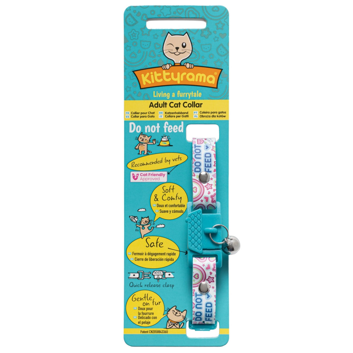 KITTYRAMA PEARL 'DO NOT FEED' CAT COLLAR - Quick Release, Breakaway, Hypoallergenic