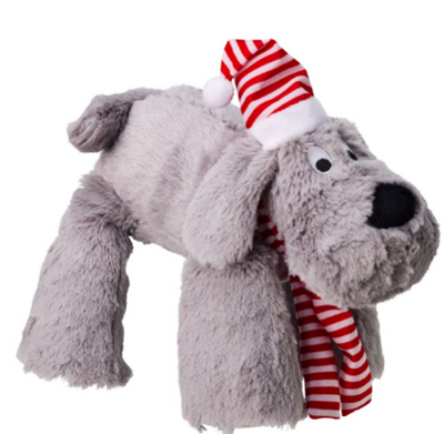 House of Paws Plush dog toy with a Santa hat and scarf on a white background