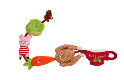 🍗 House of Paws Christmas Dinner Rope Dog Toy – Plush Turkey, Carrot, Sprout & Pig in Blanket