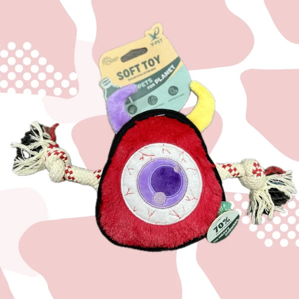 Rough & Tough Eyeball Halloween dog toy made with 70% recycled materials