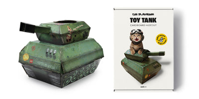 Cardboard tank playhouse for cats – fun and quirky hideout with moving turret and cannon, designed by SUCK UK.

